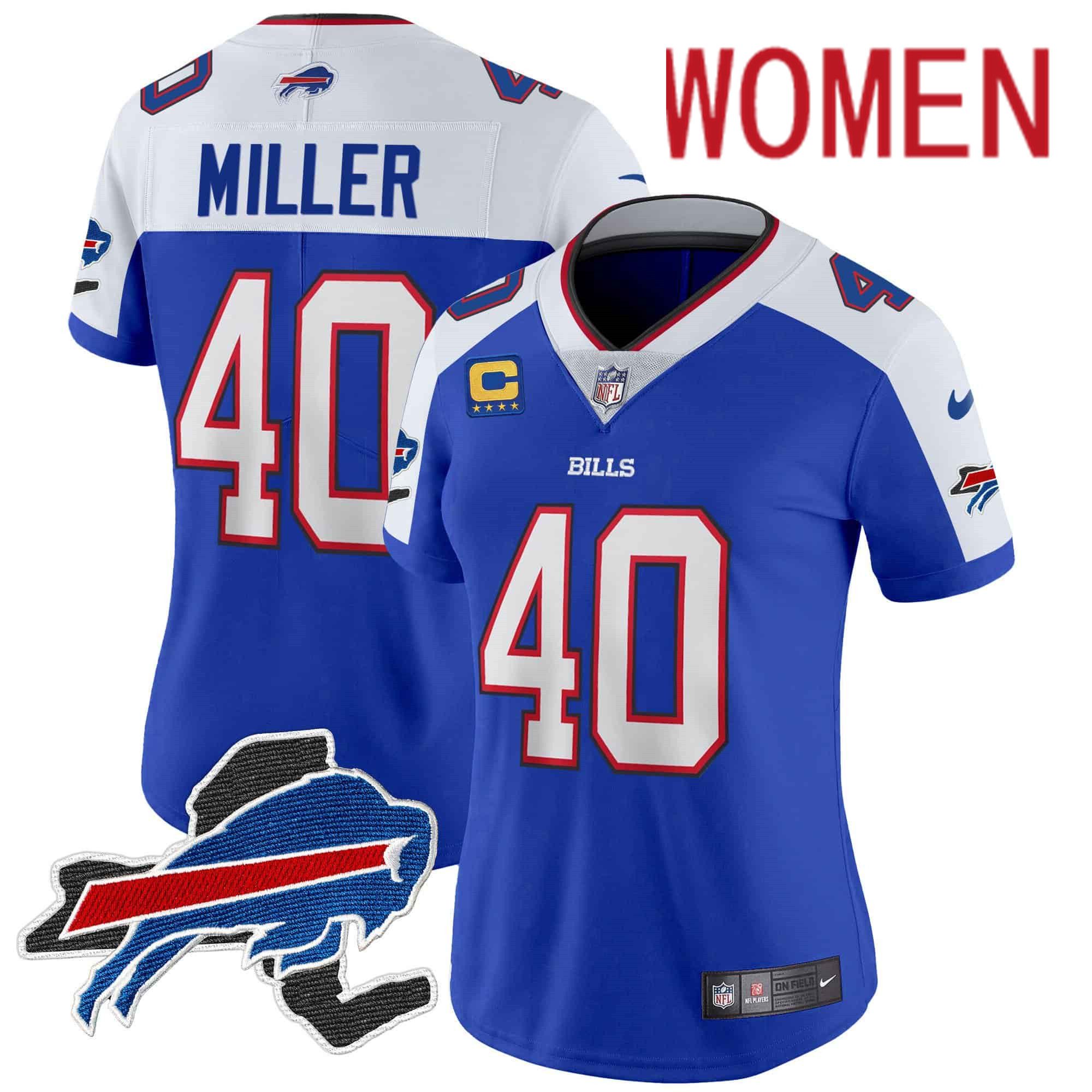 Women Buffalo Bills #40 Miller Blue 2024 Nike Patch Vapor Limited NFL Jersey